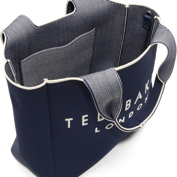 Ted Baker | Navy Jacquard Knit Sara Logo Tote w/ Crossbody Strap - Picture 3 of 7
